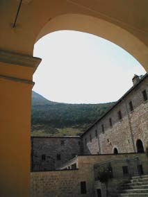 A view through the covered archway 
offers a glimpse into the quiet life of the hermitage