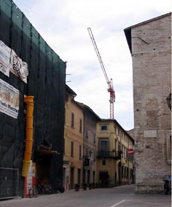 Reconstruction work is being completed in the center of town, the Piazza Matteotti.