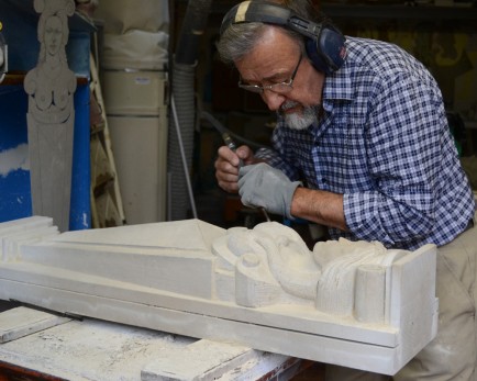 Paolo Gambioli works on a sculpture at the Gambioli home in new Cagli.