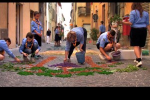 Scouts of all ages help with the elaborate ornamentation.