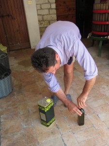 Baiocco keeps empty bottles in his house for when he sells the leftover olive oil to friends and family.