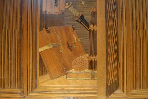 The detailed woodwork that lines the walls of the Studiolo were designed by Florentine artists and then carved by students in an apprenticeship. 