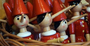 Classic miniature Pinocchio’s sold at the Bartolucci company. Each is crafted and painted by hand.