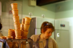 Stacked gelato cones. 