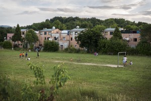 The soccer field is a meeting place for children. Two tennis courts and a playground will be built next to it as part of the redevelopment.
